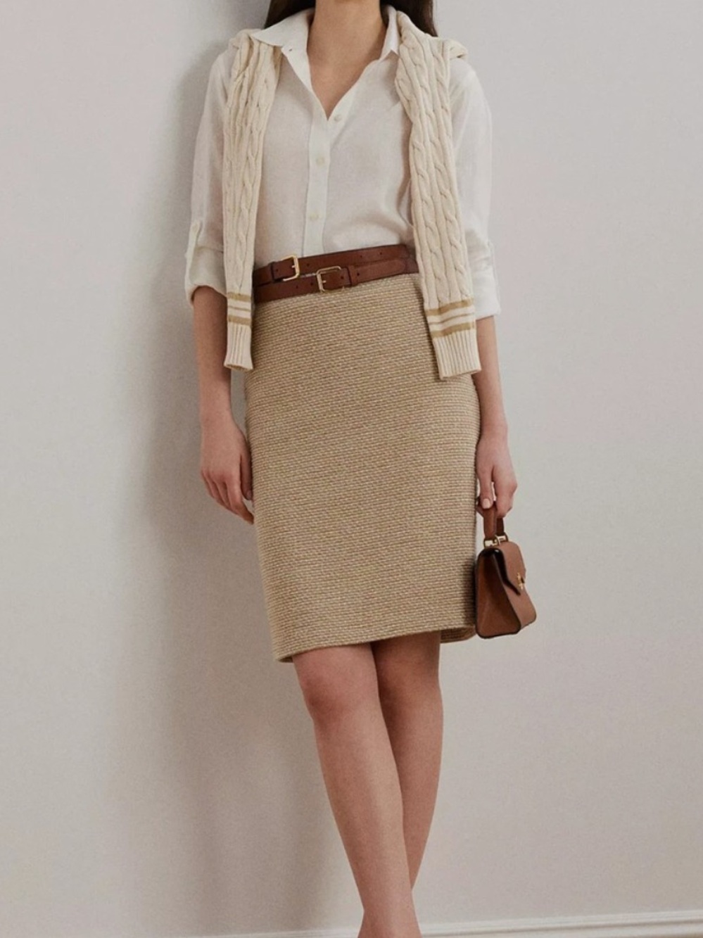 Ralph Lauren Cream Tweed Pencil Skirt - Neutral Women's Skirt